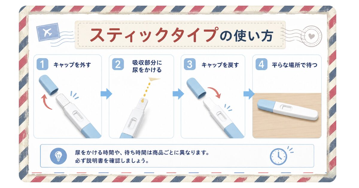 アメリカ妊娠検査薬、Stick型の使用手順 尿を直接かけるタイプ